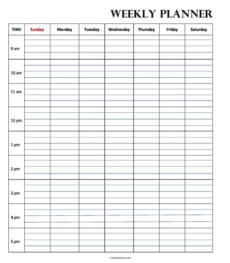 weekly hourly planner printable