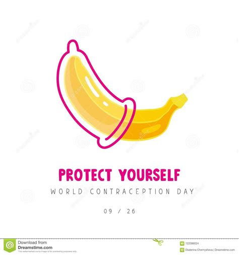 banana with condom world contraception day stock vector illustration