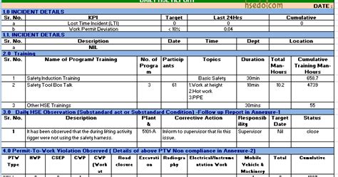 site report excel format  safety officer