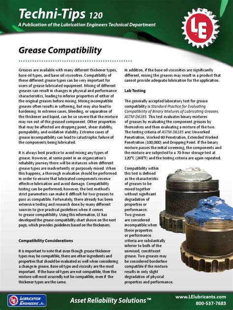 120 Grease Compatibility Pdf Motor Oil Technology