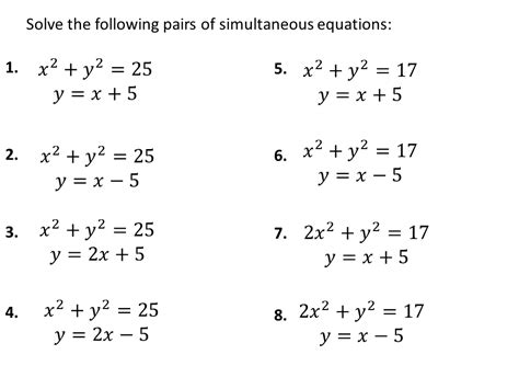 quadratic simultaneous equations  exercises variation theory