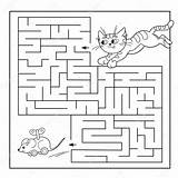 Cartoon Labyrinth Kids Puzzle Children Illustration Preschool Coloring Book Game Mouse Maze Cat Outline Vector Stock Education Toy Depositphotos sketch template