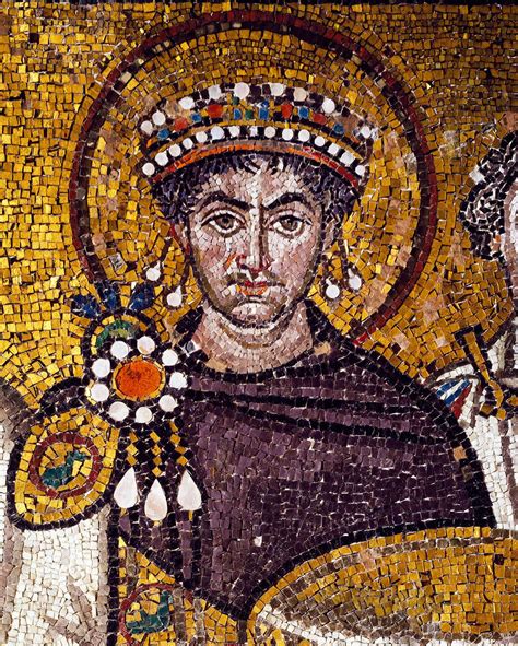 byzantine emperor justinian  clad  tyrian purple contemporary  century mosaic  basilica