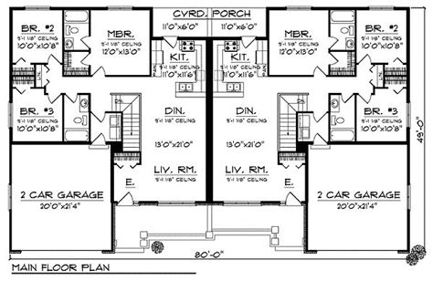 plan ah traditional ranch duplex home plan duplex plans duplex floor plans garage