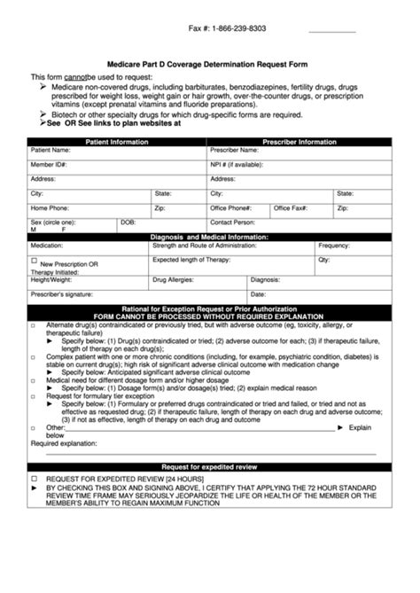 Medicare Part D Coverage Determination Request Form Printable Pdf Download
