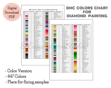 diamond painting dmc color chart dmc colors char  diamond etsy