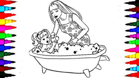 coloring pages barbie  chelsea   bath tub coloring book