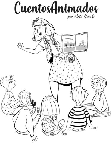 woman reading  book  young children coloring page  printable
