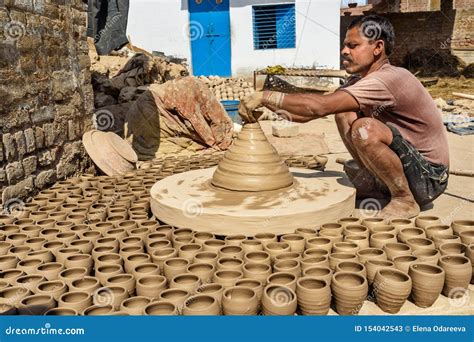 indian potter making clay pots  pottery wheel  bikaner rajasthan india editorial stock