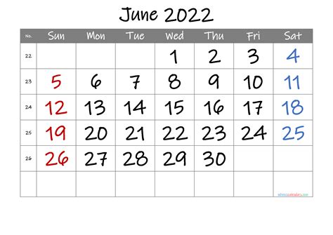 printable calendar  june