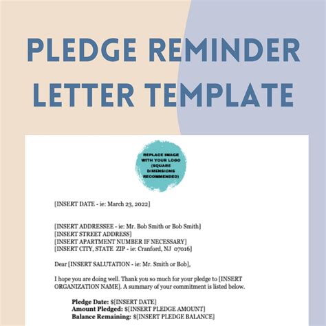 pledge reminder letter template editable  profit fundraising letter
