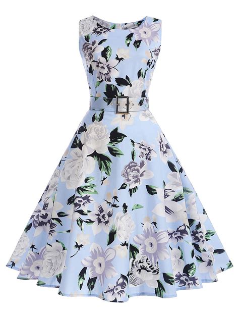 vintage floral sleeveless   dress rosegal