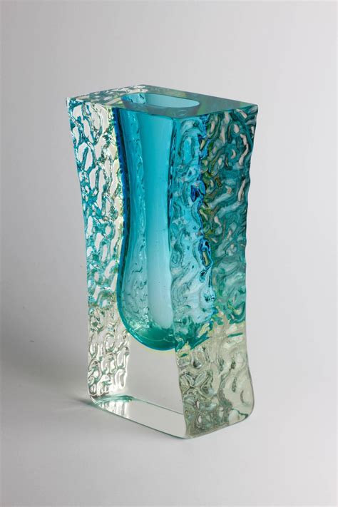 Large Textured And Faceted Murano Sommerso Blue Ice