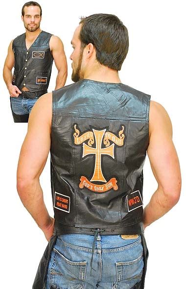 dchristian cross  patch leather vest   small patches