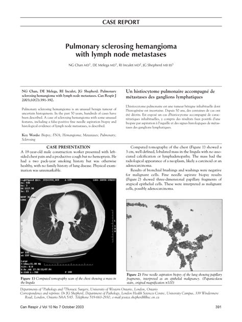 Pdf Pulmonary Sclerosing Hemangioma With Lymph Node Metastases