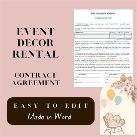 event decor rental contract agreement microsoft word easy  edit