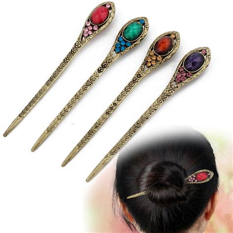 Retro Rhinestones Chopsticks Chinese Women Zinc Alloy Hairpins Women