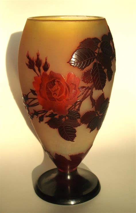Emile Galle Art Nouveau Cameo Glass Roses Vase French For