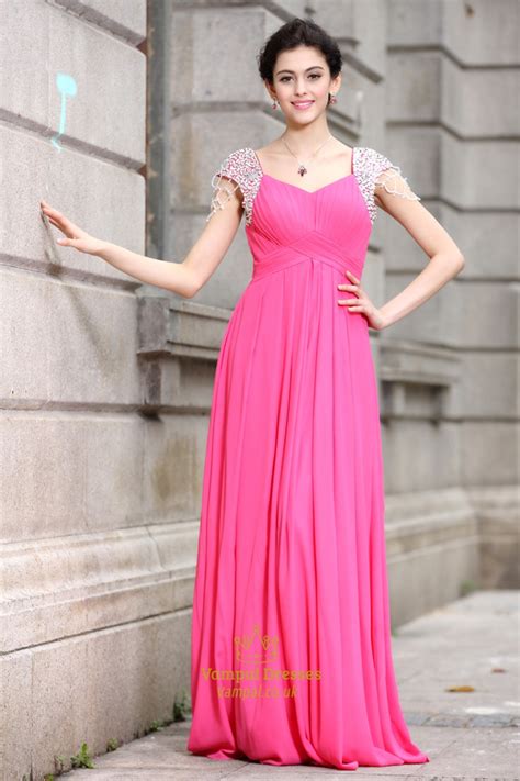 Hot Pink Prom Dresses With Cap Sleeves Hot Pink Dresses
