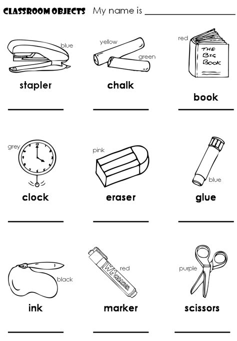 classroom objects colouring pages