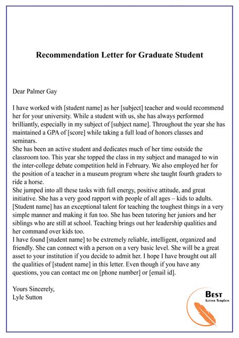 recommendation letter  student format sample