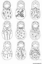 Dolls Nesting Coloring Russian Printable Pages Doll Matryoshka Matroschka Paper Drawing Print Tattoo Toys Russische Colouring Mandala Color Sketch Patterns sketch template