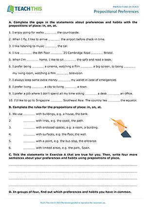 prepositions  place esl activities games worksheets