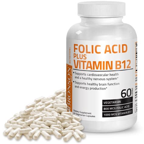 bronson folic acid  mcg vitamin   mcg  vegetarian capsules walmartcom