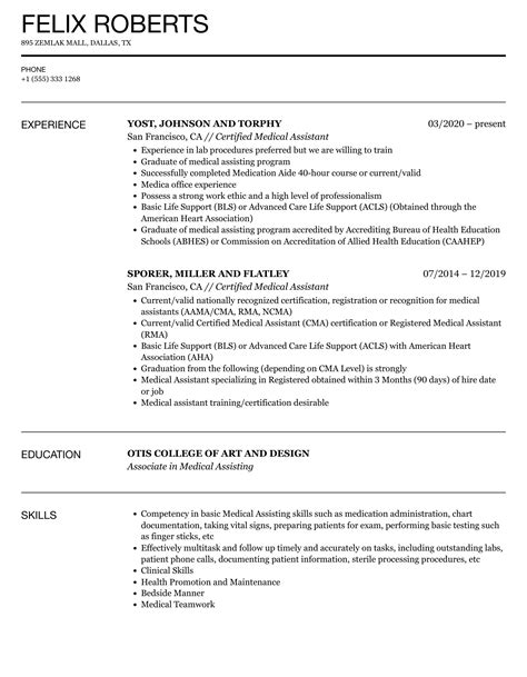 certified medical assistant resume samples velvet jobs