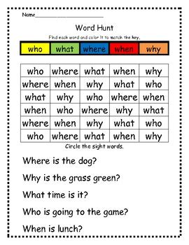 wh question words sight words  andrea chapman tpt