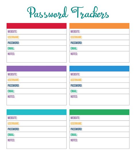 printable password organizer worksheets
