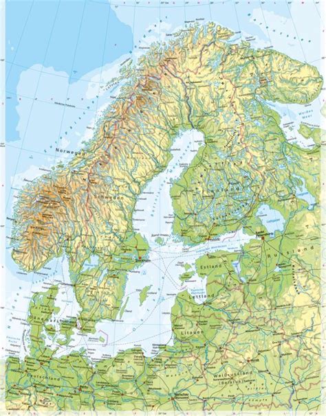 skandinavien und baltikum physische karte