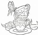Colouring Tatouage Tasse Zum Cafetera Butterfly Teapots Digi Bordar Tazas Ausmalen Tampon sketch template