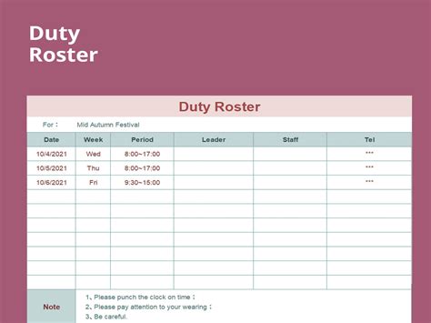 excel  duty roster formxlsx wps  templates