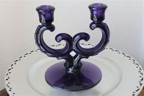 Antique Purple Glass Ornate Candle Holders Set Of 2 Candle Holder
