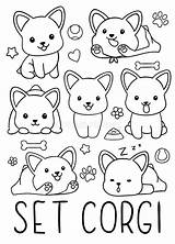 Coloring Corgi Kawaii Pages Cute Dog Doodles Set Drawn Hand Animal Print Preview Vector sketch template