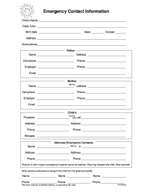daycare emergency contact form template sampletemplatess