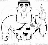 Caveman Buff Holding Torch Coloring Clipart Cartoon Outlined Vector Thoman Cory Royalty sketch template