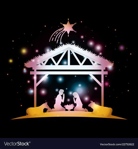 merry christmas card  holy family  stable vector image