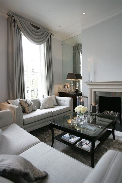 elegant soft grey london living room  designed love  swags