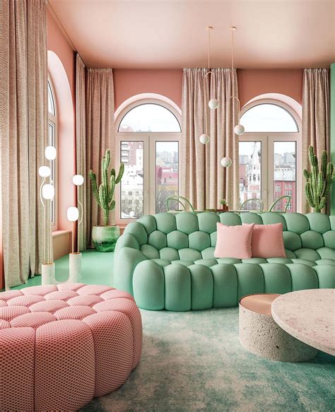 pastel pink  mint green color palette creates  statement interior    york apartment