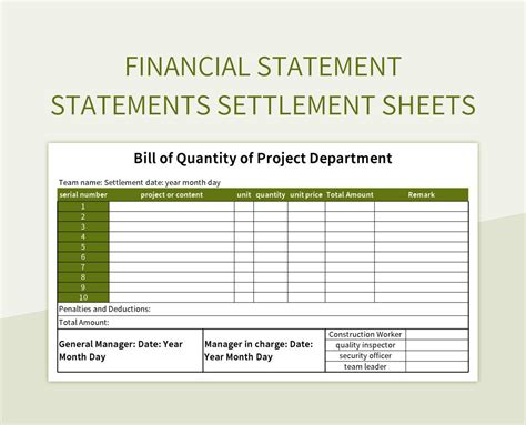 financial statement statements settlement sheets excel template