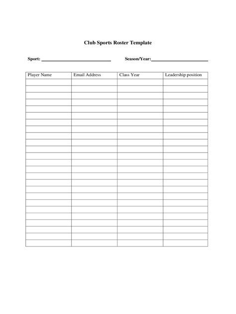 roster template fillable printable  forms handypdf