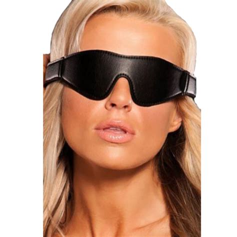 black genuine leather padded blindfold patch eye cover sleep black out