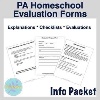 pa homeschool evaluation forms  pa evaluators  chickadee tpt
