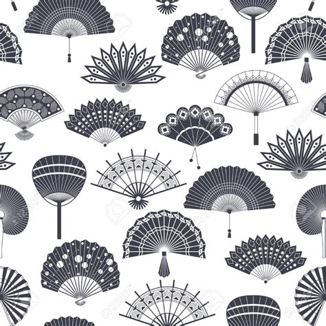 stock illustration   fan drawing paper fans pattern art
