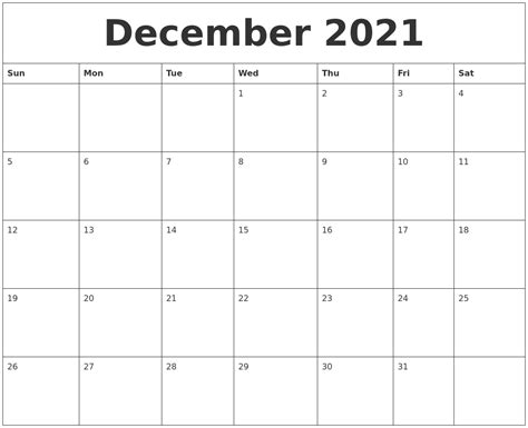 december  calendar  printable