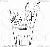 Cup Outline Coloring Paintbrushes Clipart Pencils Illustration Rf Royalty Regarding Notes sketch template