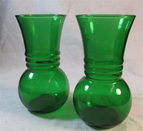 set  vintage green glass vases ksk williejax auctions