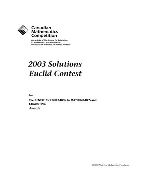 solutions euclid contest cemc university  waterloo